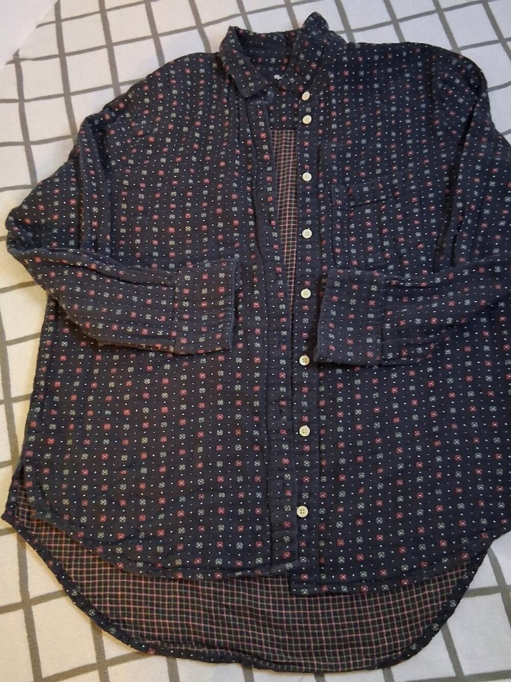 XS Navy Blue/ Multicolor Madewell 100% Cotton Flannel Button-down Shirt